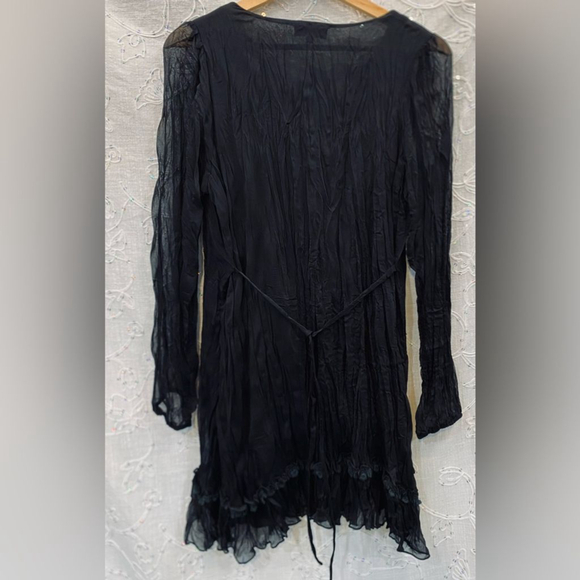 Y2K Christelle Gauze Chiffon Boho Mini Dress Crochet Beaded Detail Size M/L - Picture 5 of 7